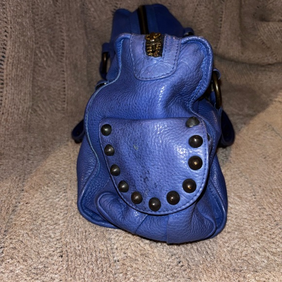 Betsey Johnson Queen of the Night Electric Blue Studded Leather Satchel Handbag - Picture 10 of 11